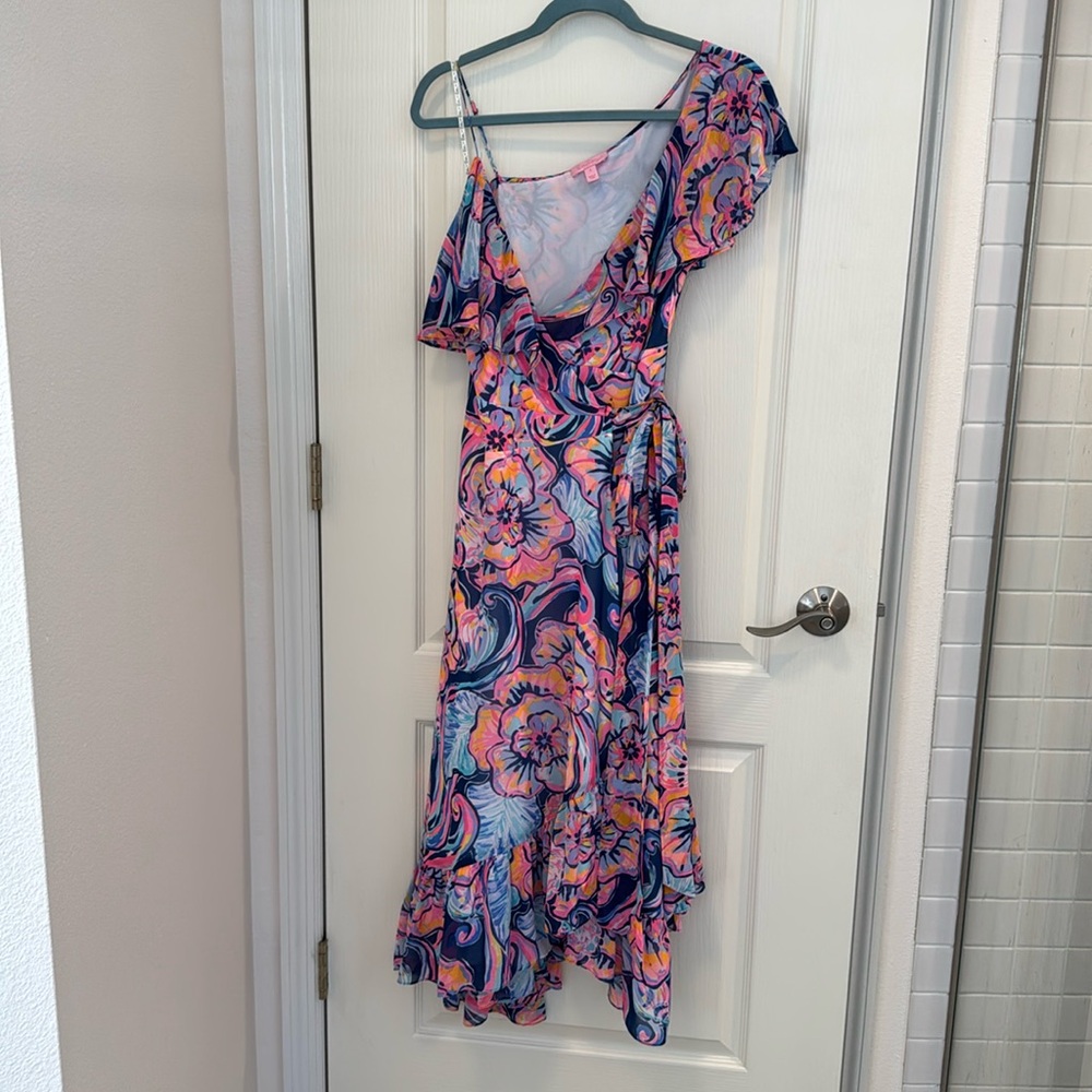 Lilly Pulitzer Marianna Midi Wrap Dress Nauti Navy Boho Bateau Size Small